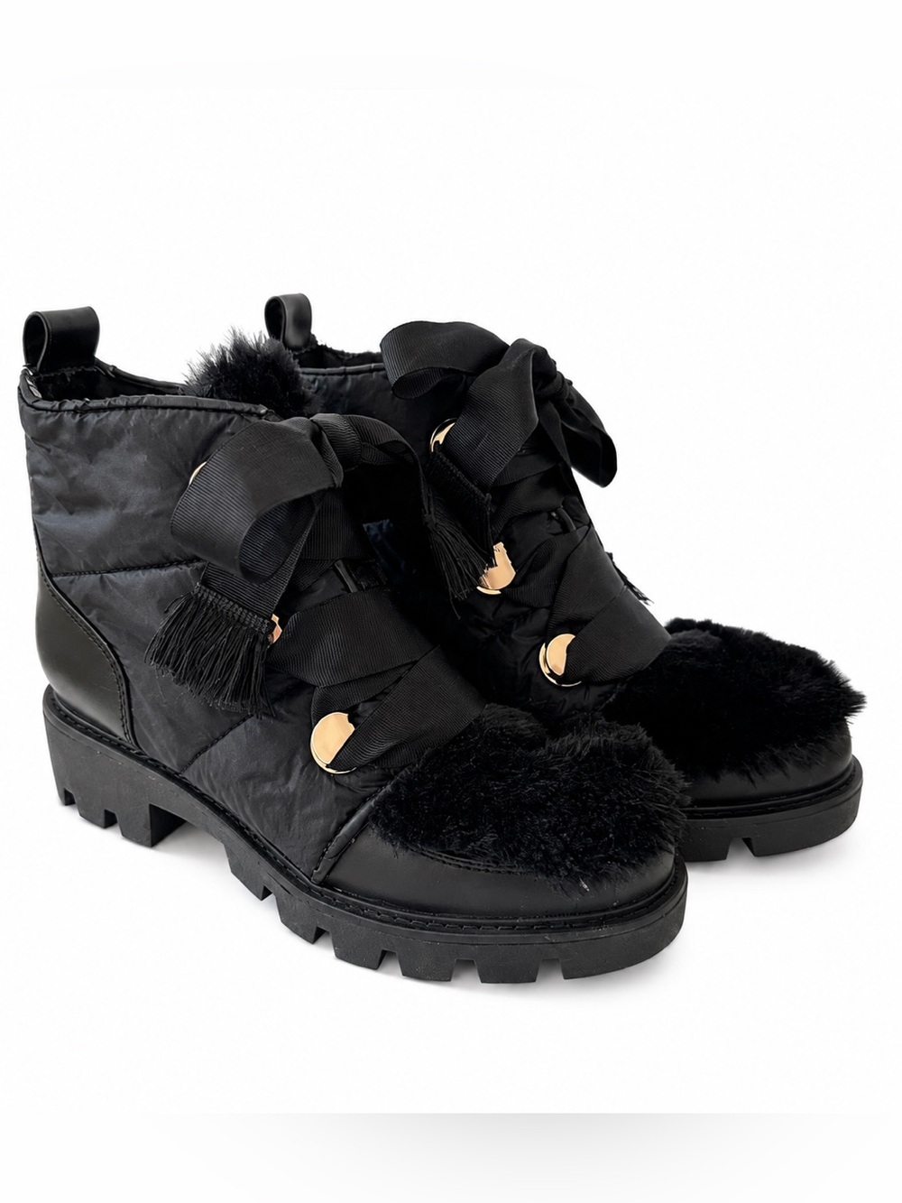 Anthropologie Brand Kelsi Dagger Brooklyn Gamble Faux Fur Trim Lace Up Snow Boot